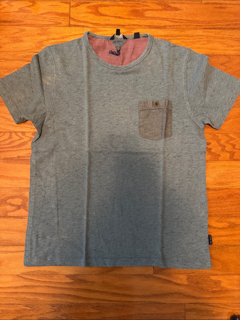 Ted Baker London Heather Gray Short Sleeve Pocket Tee with Pink Contrast